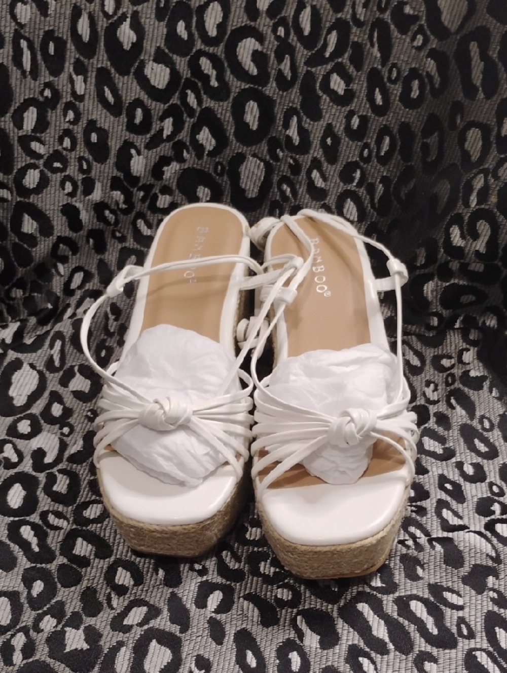 BAMBOO White Knotted Espadrille Wedge Sandals NIB